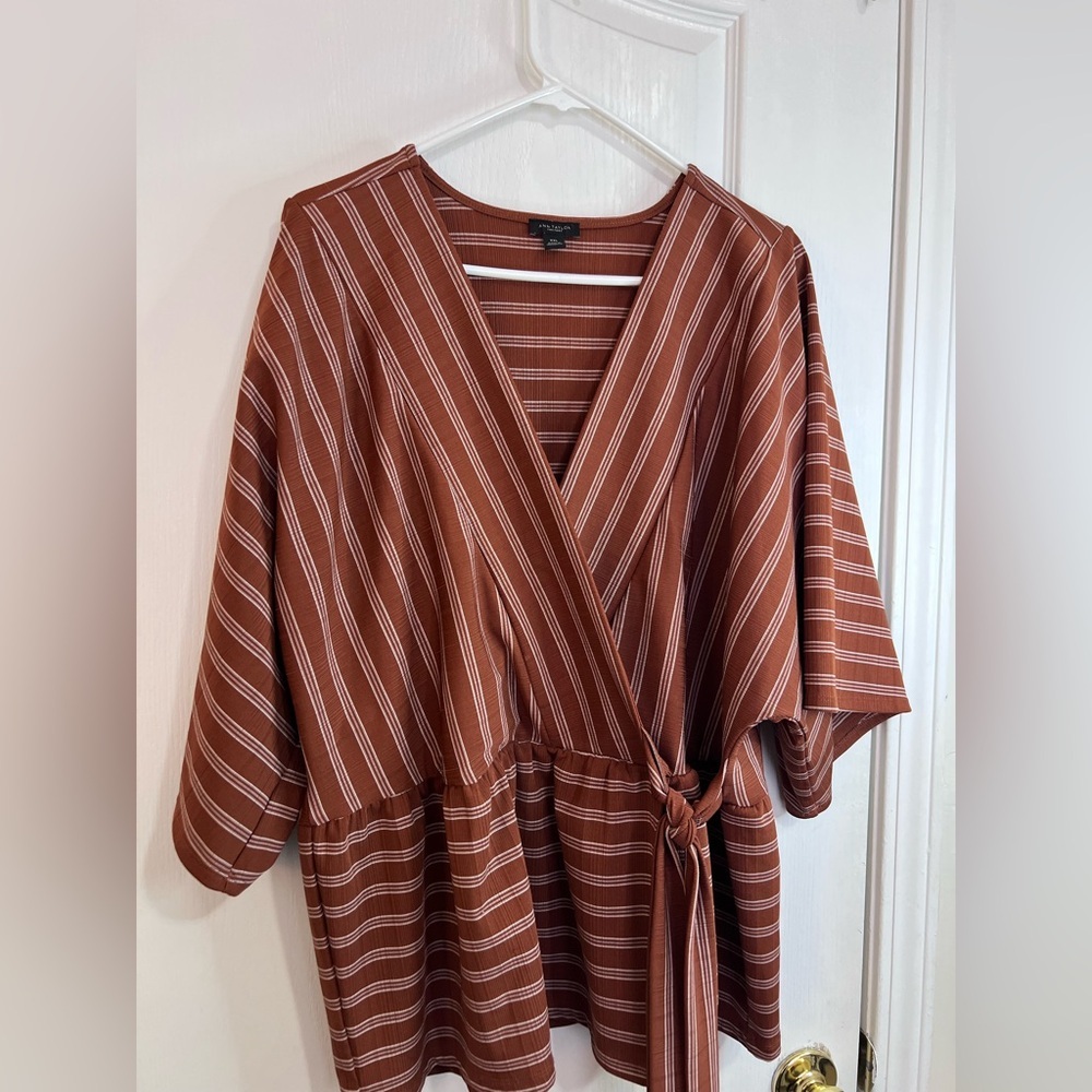 Ann Taylor Rust Stripe Wrap Tie Blouse - Picture 10 of 12